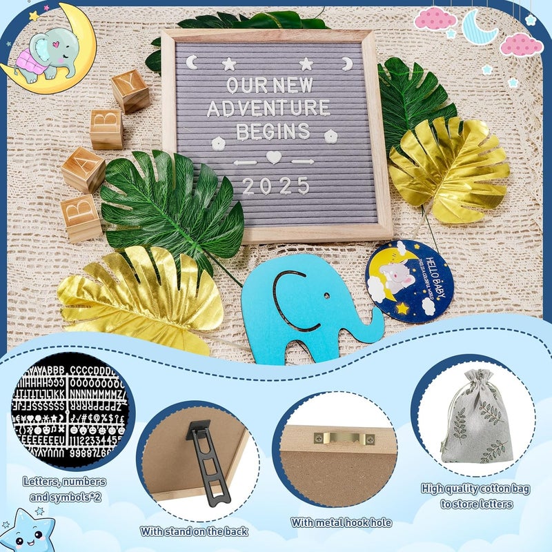 OFUSUY 10 Pcs Pregnancy Announcement Set, Elephant Pregnancy Reveal Ideas Include Felt Letter Board Sonogram Picture Frame Bodysuit Sock Baby Sign and Monstera Leaf for Coming Soon Baby Announcement - Image 3